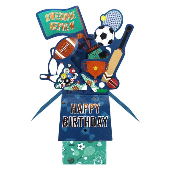 Clever Cube Pop Up Card - Nephew Birthday - Sports