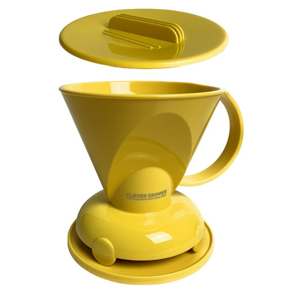 Clever Dripper Coffee Maker York Yellow Safe BPA Free Plastic Hassle-Free Ways Make Manual Pour Over Coffee & Cold Brew, 10 Fl Oz.