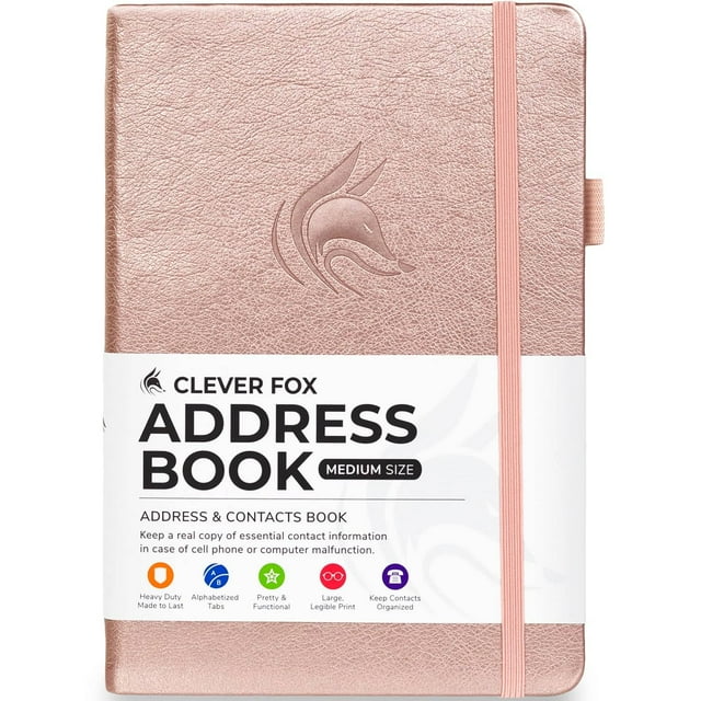 Clever Fox PU Leather Hardcover Address Book (5.3″ x 7.7″), Rose Gold