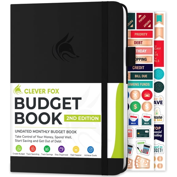 Clever Fox Budget Book 2.0, Monthly Budget Planner & Expense Tracker, Colored Edition, 5.3" x 7.7", Black