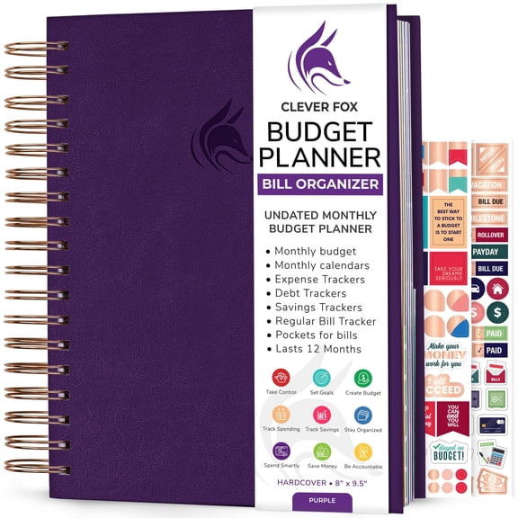 Clever Fox Budget Planner & Monthly Bill Organizer. Large, 8x9.5" (Purple)