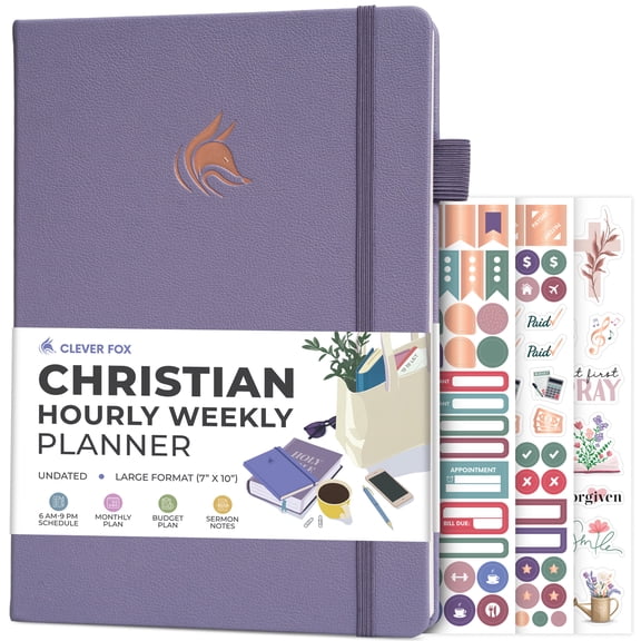 Clever Fox Christian Hourly Weekly Planner  Goal Setting Planner with Time Slots, Monthly Budget, Sermon Notes, Bible Reading Tracker (Lavender)