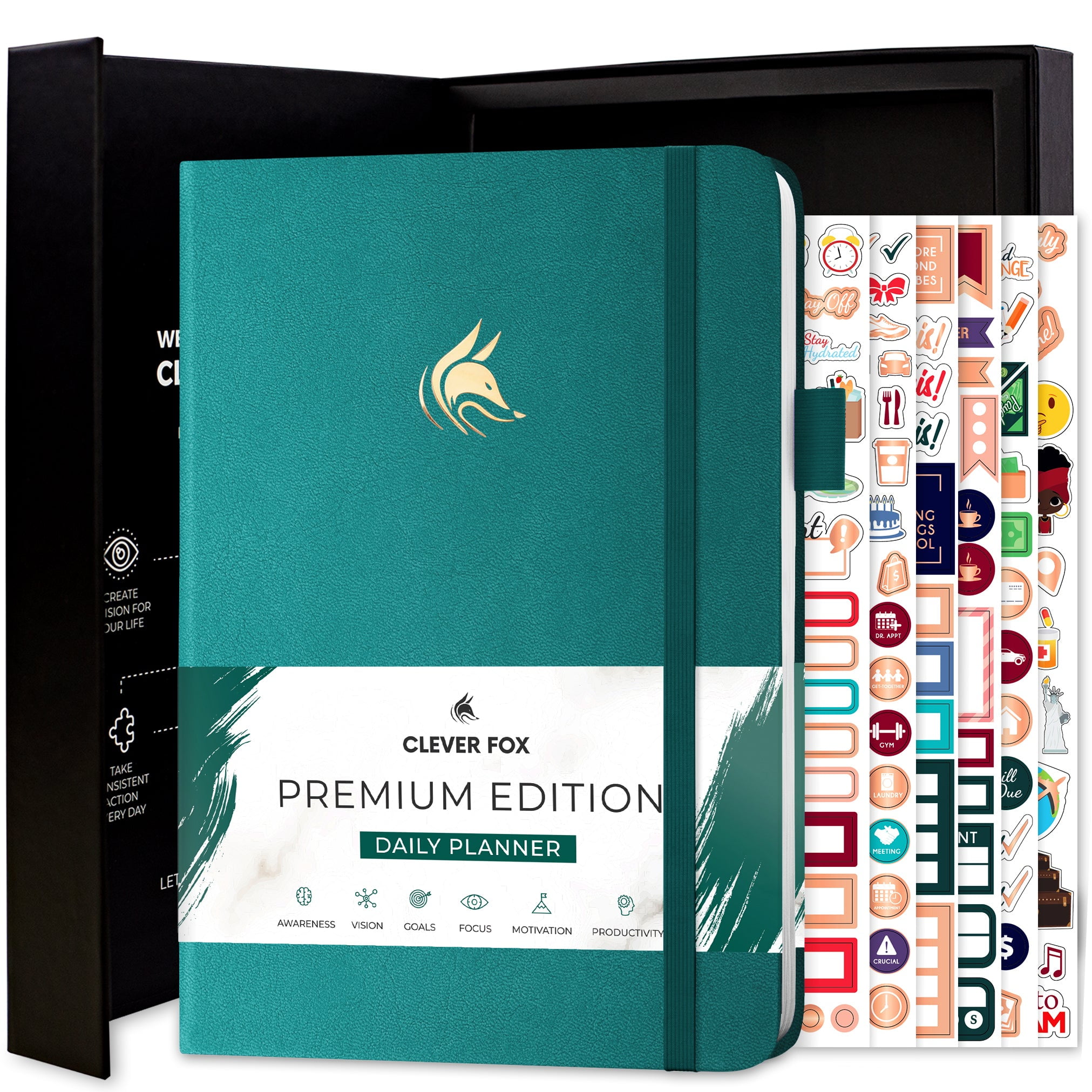 Clever Fox Planner Daily Premium Edition - Undated Luxurious Daily Planner with Hourly Schedule, Personal Organizer, Productivity & Goal Journal, Start Anytime, A5-sized, Lasts 6 Months - Viridian