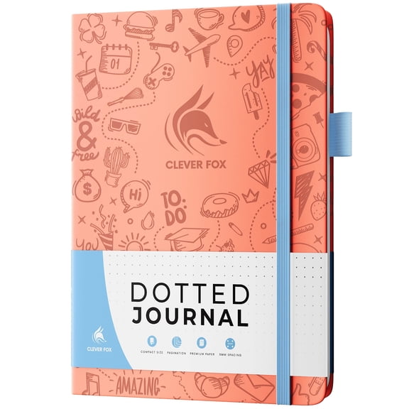 Clever Fox Dotted Journal 2.0, Blank Diaries & Journals Pen Loop & Stickers, 5in x 8.3in, 150 Pages