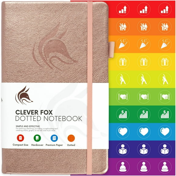 Clever Fox Dotted Notebook, Blank Diary & Journal with Pen Loop, Rose Gold
