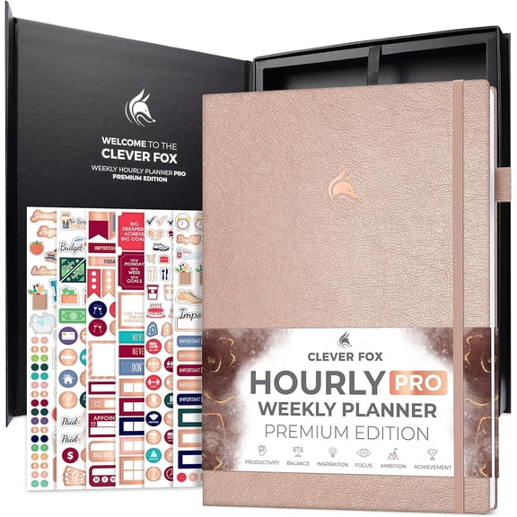 Clever Fox Hourly Planner PRO Premium, Undated Daily, Large, Rose Gold