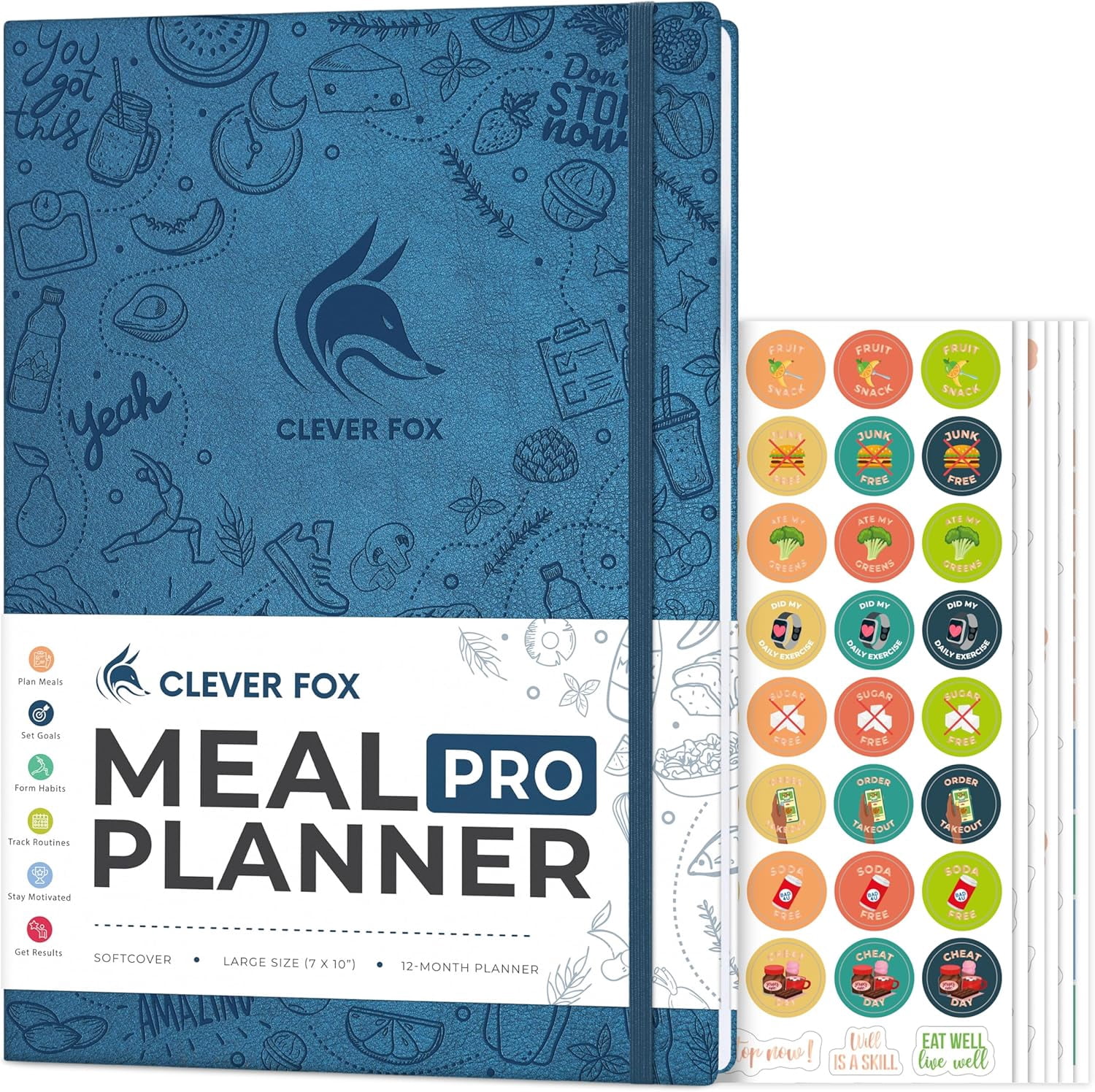 Clever Fox Meal Planner PRO – Weekly Meal Prep Journal with Grocery List & Weigh Loss Tracker – Diet, Fitness & Welness Log Book – Nutrition Diary Notebook – Lasts 12 Months, 7x10” (Mystic Blue)