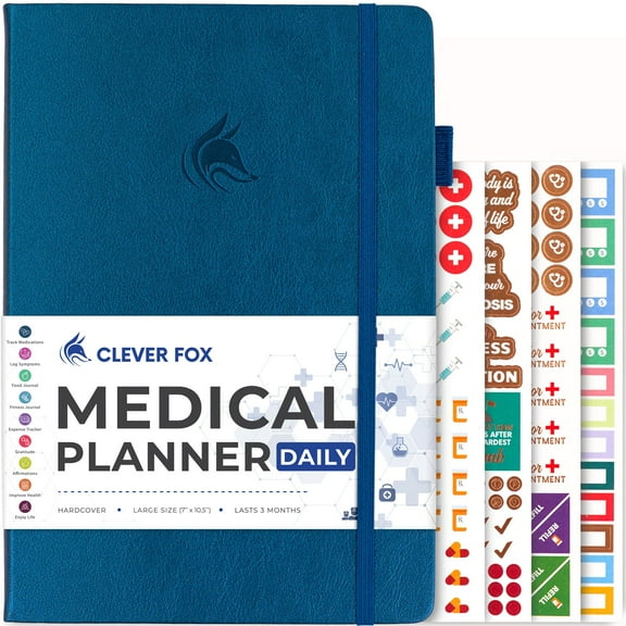 Clever Fox Medical Planner Daily - Medical Notebook, Health Diary, Wellness Journal & Logbook to Track Health - Self-Care Medical Journal - 3 Months, Undated, 7″ x 10.5″, Hardcover (Mystic Blue)