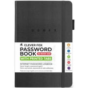 Clever Fox Password Book – Alphabetized Internet Address & Password Organizer – Computer & Website Password Keeper Notebook – Log-In Password Journal - Medium, A5, 8.3x5.8″, Hardcover (Black)