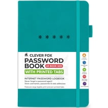 Clever Fox Password Book – Alphabetized Internet Address & Password Organizer – Computer & Website Password Keeper Notebook – Log-In Password Journal - Medium, A5, 8.3x5.8″, Hardcover (Turquoise)