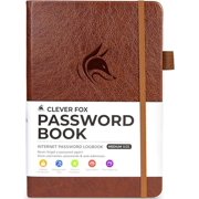 Clever Fox Password Book with tabs. Internet Address and Password Organizer Logbook with Alphabetical tabs. Medium Size Password Keeper Journal Notebook for Computer & Website Logins (Brown)