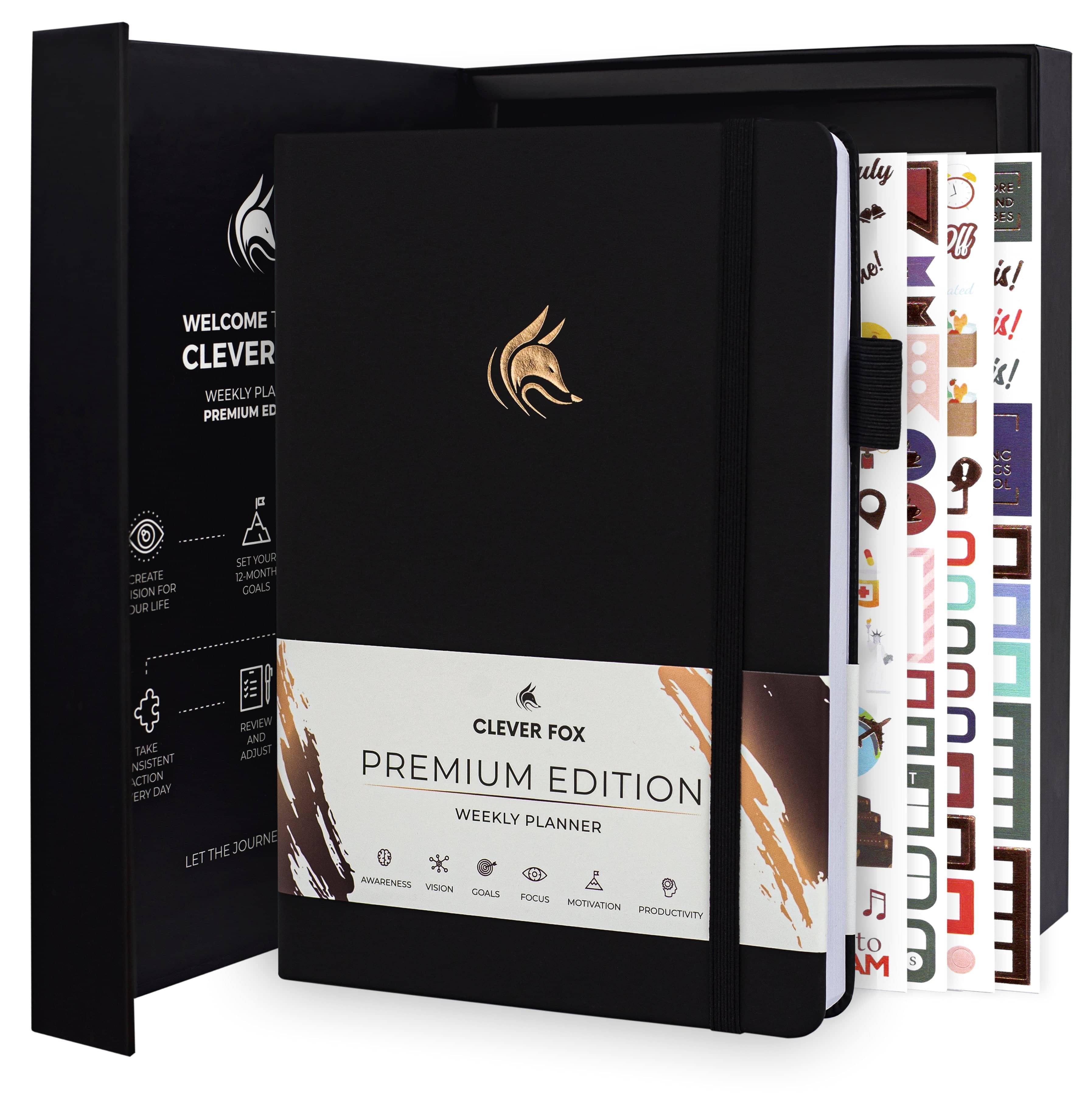 Clever Fox Planner Premium Edition – Undated Luxurious Weekly & Monthly Planner to Increase Productivity and Hit Your Goals – Organizer – Start Anytime, A5, Lasts 1 Year, Black (Weekly)