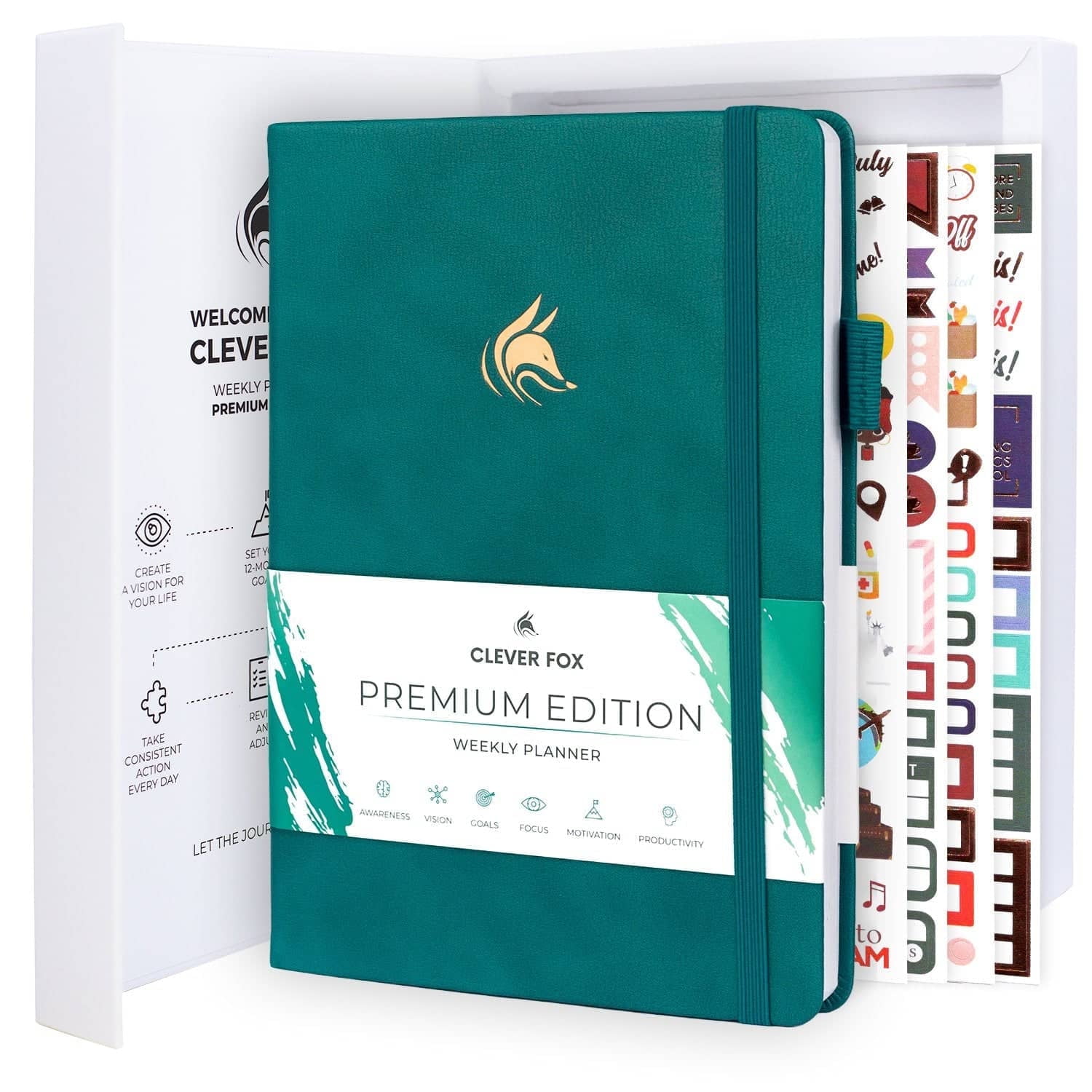 Clever Fox Planner Premium Edition – Undated Luxurious Weekly & Monthly Planner to Increase Productivity and Hit Your Goals – Organizer – Start Anytime, A5, Lasts 1 Year, Dark Teal (Weekly)