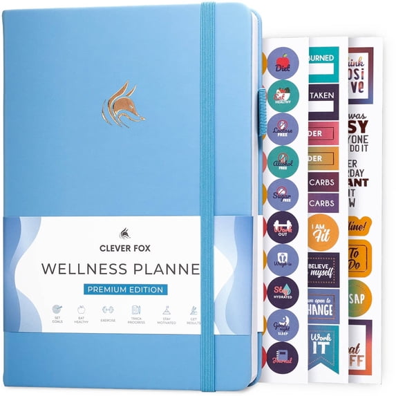 Clever Fox Hardcover Wellness Planner - Light Blue, 6-Month Undated ...
