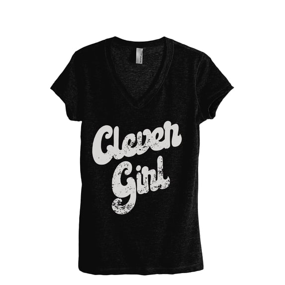 Clever Girl Women's Fashion Relaxed V-Neck T-Shirt Tee Heather Black Large