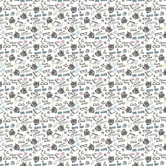 Clever Kitty Cat Kitten School Glasses Notes Pattern Premium Roll Gift Wrap Wrapping Paper
