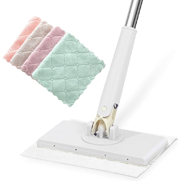 Clever Mini Mop - Lazy Mop Click On, Wet/Dry Click Mops, Disposable Stain Mops with 4 Reusable Cloths (White-A)