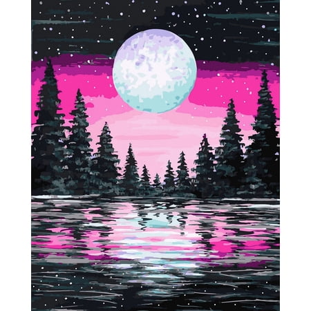 Clever Monsters Full Moon Paint by Numbers for Adults Beginners 16x20 inch (40x50 cm) Framed Canvas Wall Art Decor Wooden Frame DIY Paint by Number Kit with Paint Brushes