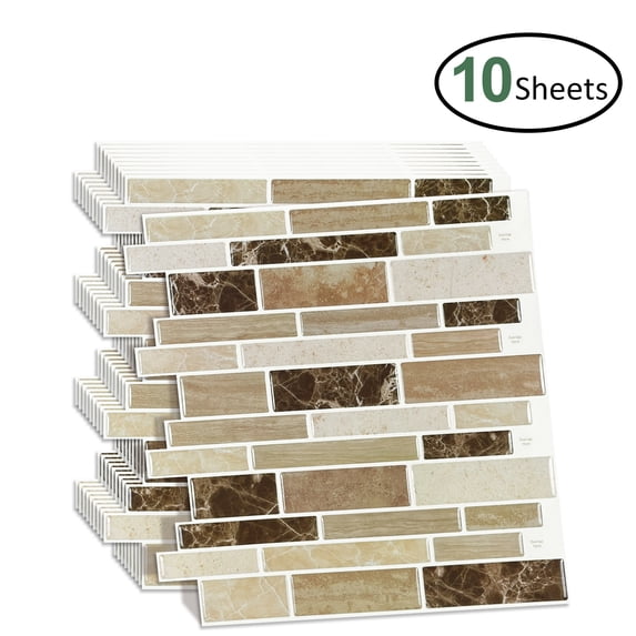 Clever Mosaics 12" x 12" Marble Vinyl Tiles, for Kitchen Backsplash 10 Pieces