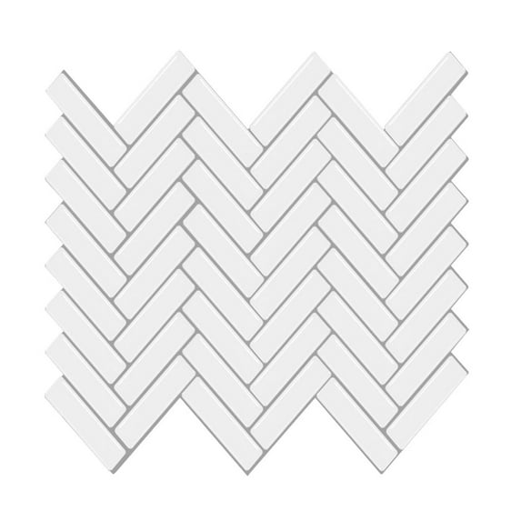 "clevermosaics White Herringbone Marble Mosaic Adhesive Backsplash Tiles, 12"" x 12"", Set of 10"