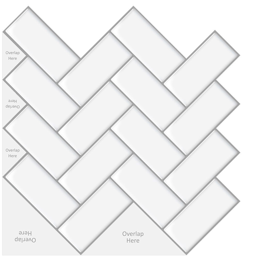 Clever Mosaics White Peel and Stick Herringbone Subway Vinyl Tile