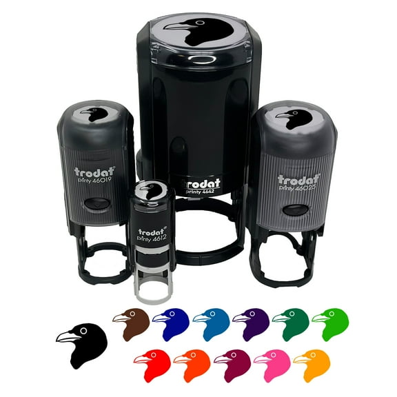 Clever Raven Head Self-Inking Rubber Stamp Ink Stamper - Black Ink - Mini 1/2 Inch