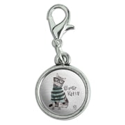 Clever Smart Kitty Cat Kitten Glasses Sweater Antiqued Bracelet Pendant Zipper Pull Charm with Lobster Clasp