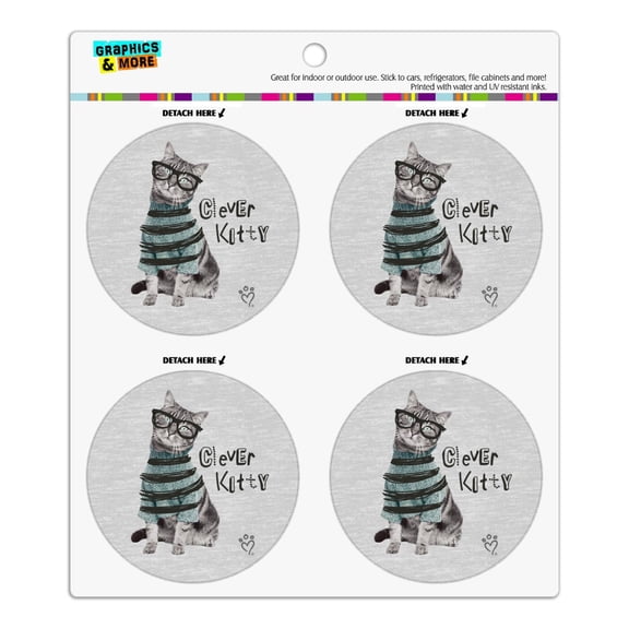 Clever Smart Kitty Cat Kitten Glasses Sweater Refrigerator Fridge Locker Vinyl Circle Magnet Set