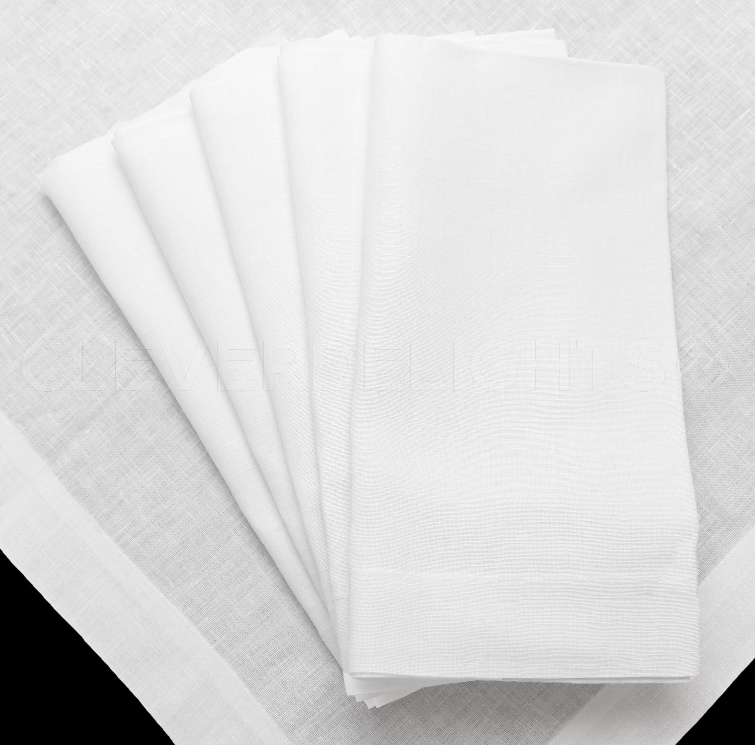 CleverDelights 20" White Cotton Linen Blend Dinner Napkins - 6 Pack