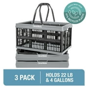 CleverMade 3 Pack Collapsible Shopping Basket EcoCrate with Handles - 16L, Stone