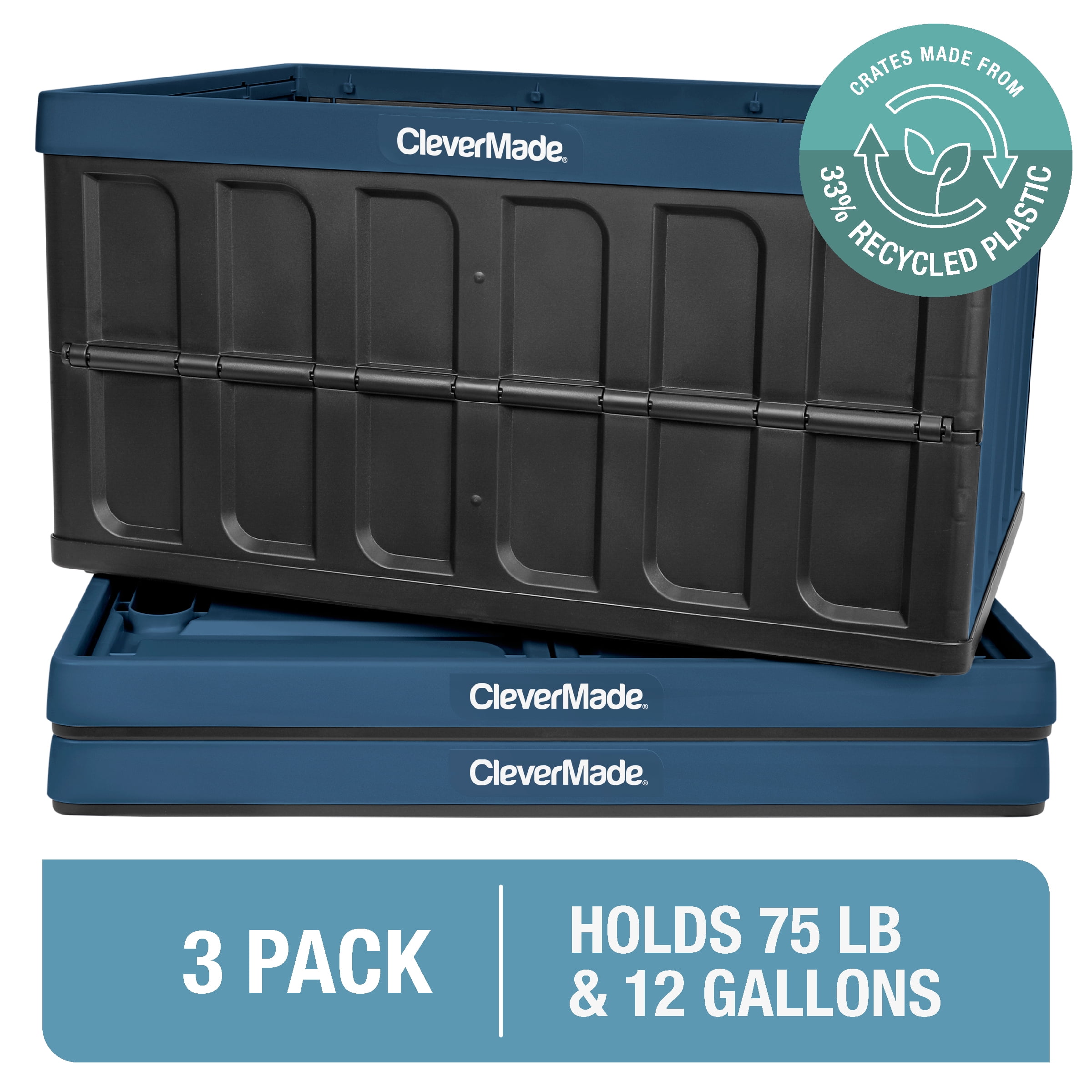 CleverMade Collapsible Storage Bin No Lid 16 Gal Tan 3 Pack