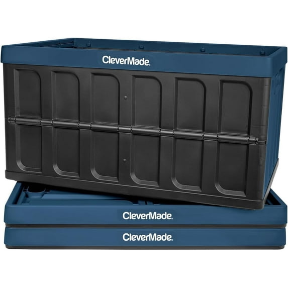 CleverMade 3 Pack Stackable Collapsible Storage Bin No Lids - 16 gal Ocean