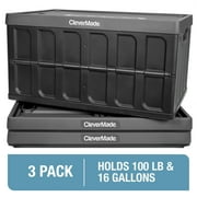 CleverMade 3 Pack Stackable Collapsible Storage Bin with Lid, 16 Gal Charcoal