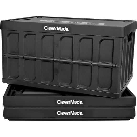 CleverMade Collapsible Storage Bin 62L Stackable With Lid, Obsidian 3 Pack