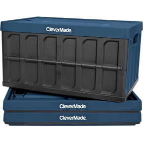 CleverMade Collapsible Storage Bin 46L Stackable With Lid, Ocean 3 Pack