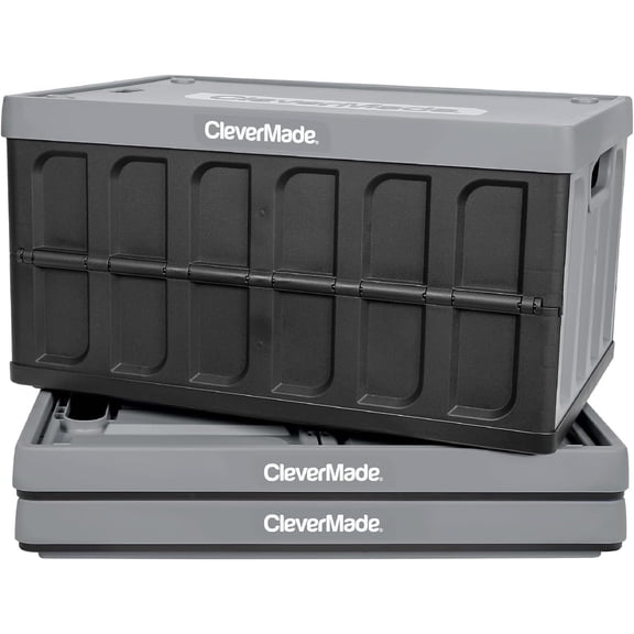 CleverMade Plastic Collapsible Storage Bin with Lids - 12 Gal, Stone, 3 Pack