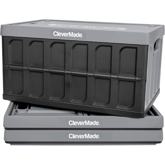 CleverMade Plastic Collapsible Storage Bin with Lids - 12 Gal, Stone, 3 Pack