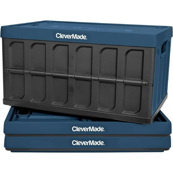 CleverMade 3 Pack Stackable Collapsible Storage Bin with Lids - 16 Gal Ocean
