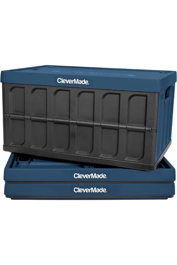Collapsible Storage Bin 62L Stackable With Lid, Ocean 3 Pack