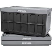 CleverMade Collapsible Storage Bin 62L Stackable With Lid, Stone 3 Pack