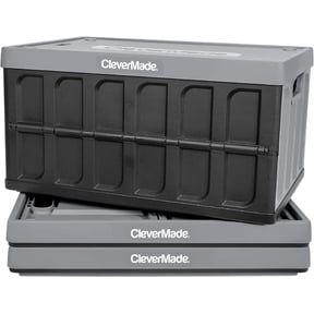 CleverMade Collapsible Storage Bin 62L Stackable With Lid, Stone 3 Pack