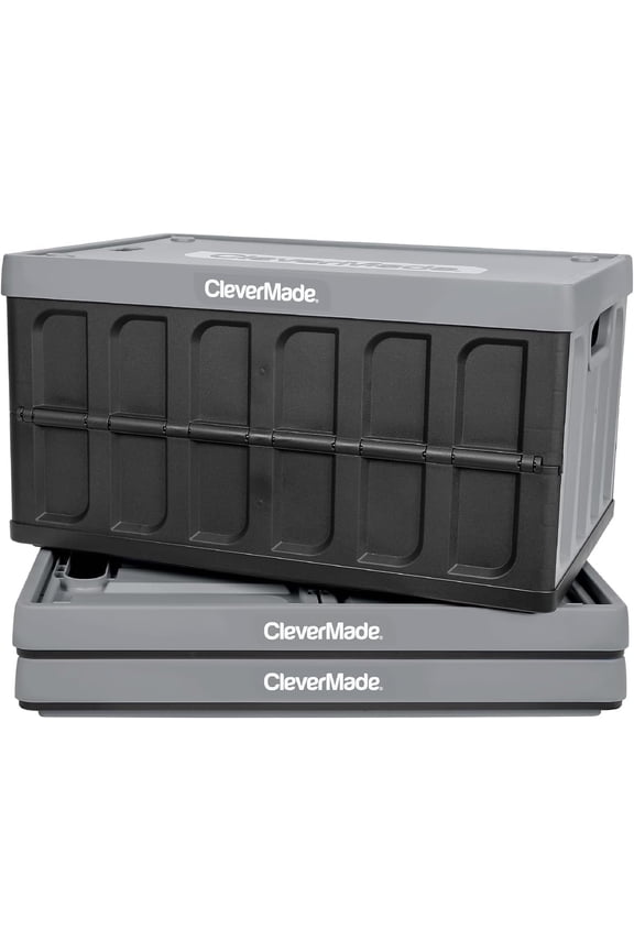 Collapsible Storage Bin 62L Stackable With Lid, Stone 3 Pack