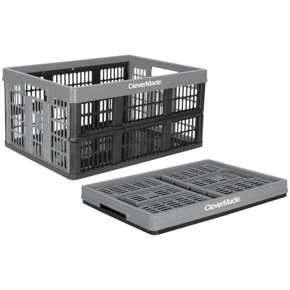 CleverMade Collapsible Utility Crate, 32L (8 Gal), Stone, 1PK
