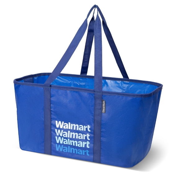 CleverMade 50L Collapsible Utility Tote Bag, Reusable Grocery Bag & Storage Organizer, Blue