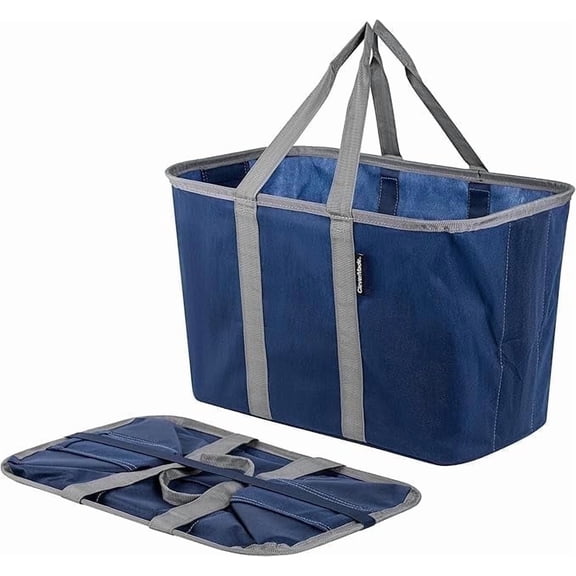 CleverMade Adult Collapsible Fabric Reusable Eco Bag Tote, Blue/Grey, 1pk
