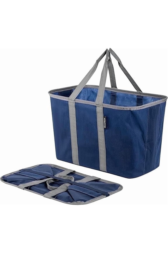 Adult Collapsible Fabric Reusable Eco Bag Tote, Blue/Grey, 1pk
