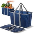 thumbnail interactive-video image 1 of CleverMade Adult Collapsible Fabric Reusable Eco Bag Tote, Blue/Grey, 1pk, 1 of 8