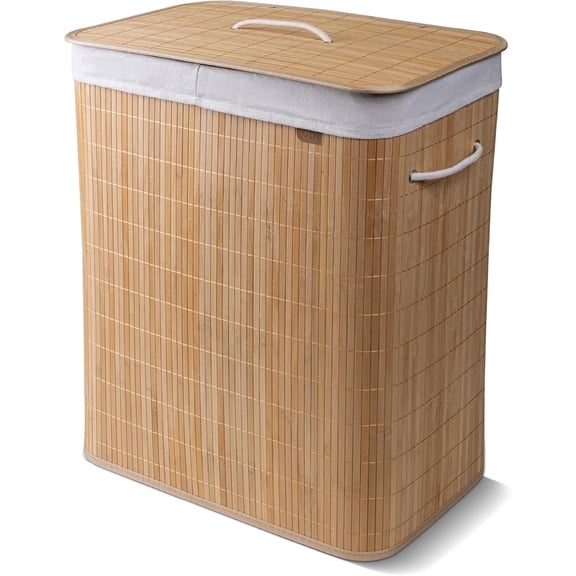 CleverMade Bamboo Double Hamper LUXE - Natural Bamboo/Cream (1PK)