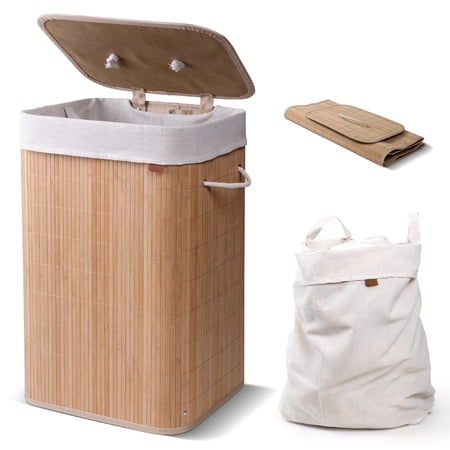 CleverMade Bamboo Single Hamper Luxe - Natural Bamboo/Cream