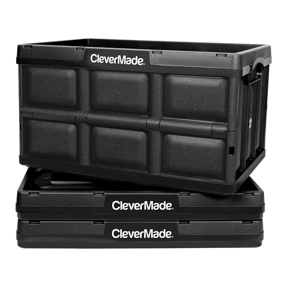 CleverMade CleverCrate Stackable 46L Collapsible Storage Bins, Black (3-Pack)